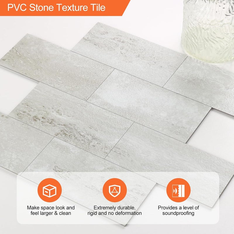 OYASIMI 10 Sheets Gray Stone PVC Subway Tiles Peel and Stick Backsplash,12''Heat Resistant Stick on Tiles for Kitchen,Waterproof Peel and Stick Wall Tiles for Bathrrom - Image 2